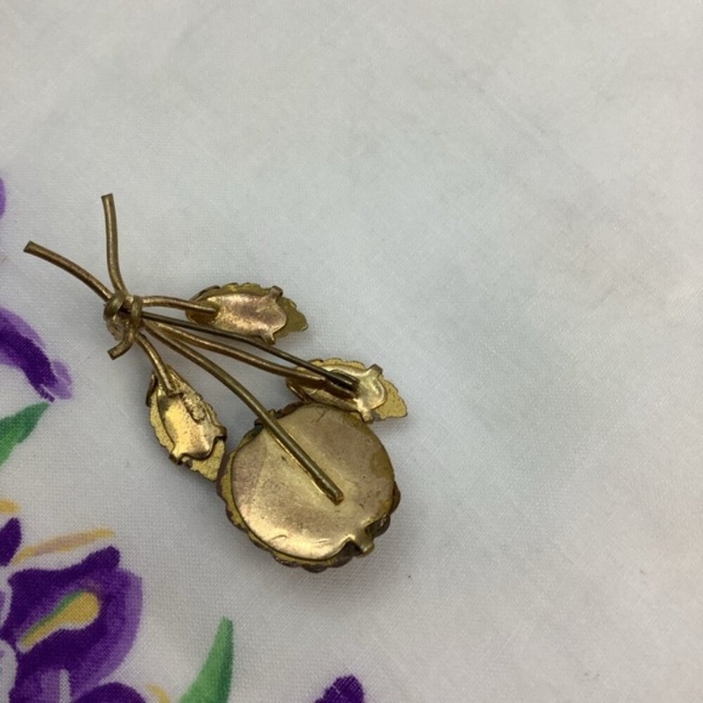 Vintage Art Glass Gold and Pink Raspberry Brooch - Picture 3 of 3
